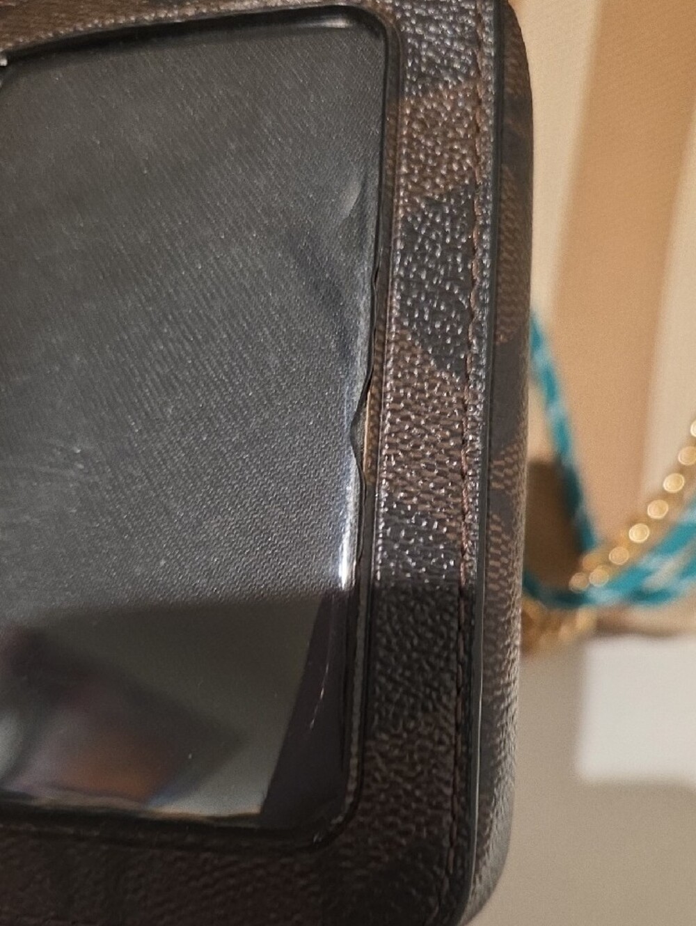 Coach Brown & Black Signature Canvas Card Case with Gold Chain - Picture 5 of 10